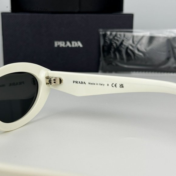 NEW Prada PR26ZS 17K08Z Talc White Dark Grey Oval Unisex Sunglasses - Picture 6 of 12